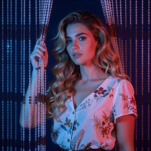 Colorful Portrait of a Woman with Bead Curtains