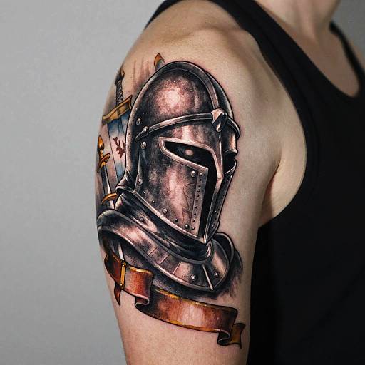 Detailed Knight Helmet Tattoo Design