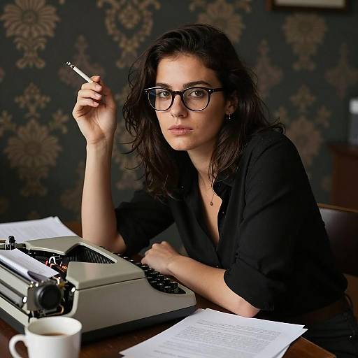 Woman with Typewriter and Cigarette