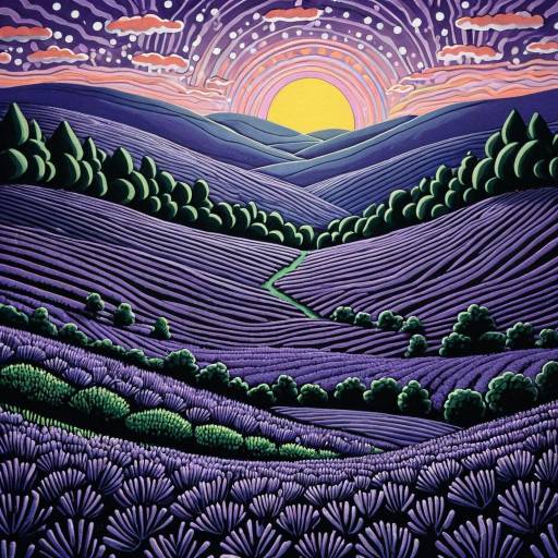 Surreal Lavender Hills at Sunset