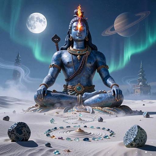Shiva in Sapphire Desert Under Twin Moons