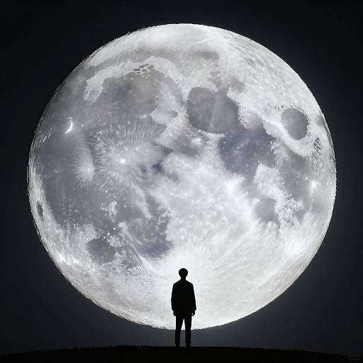 Solitary Figure Beneath Glowing Moon