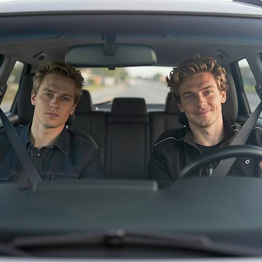 Two Men Sitting in Car Interior