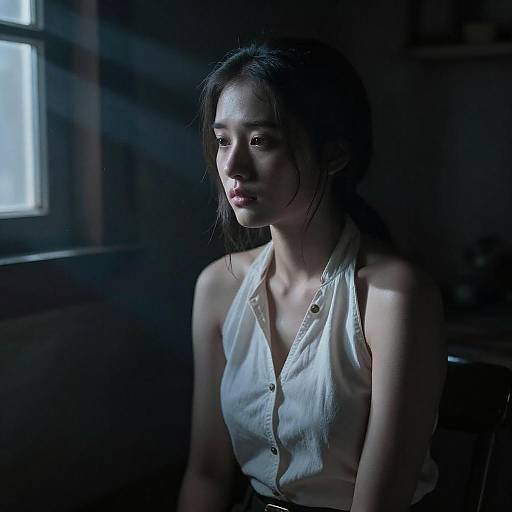 Sad Portrait of a Girl in Shadows