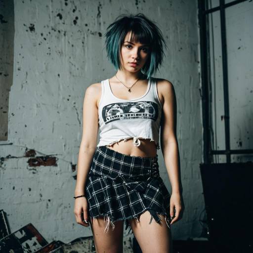 Young Woman with Blue Hair in Grunge Outfit