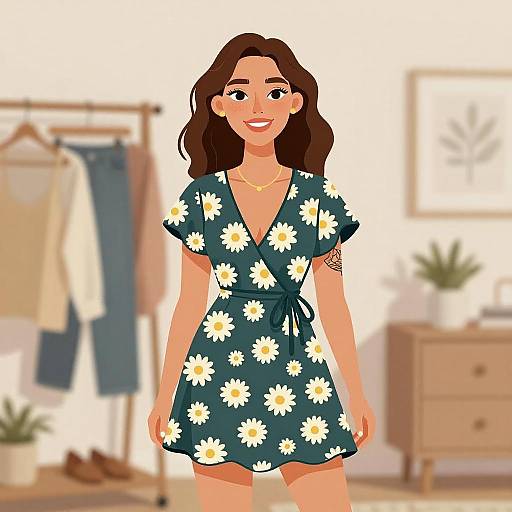 Smiling Woman in Bohemian Dress