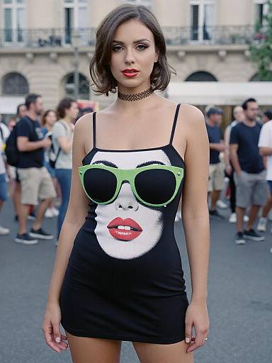 Trendy Woman in Graphic Mini Dress