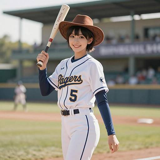 Female Baseball Player in Cowboy Hat