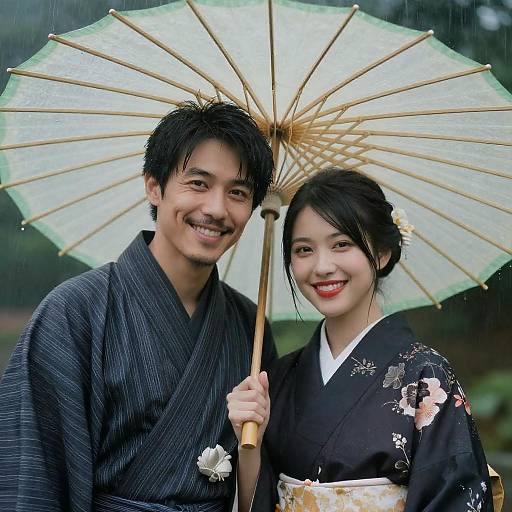 Romantic Rainy Day Under an Umbrella