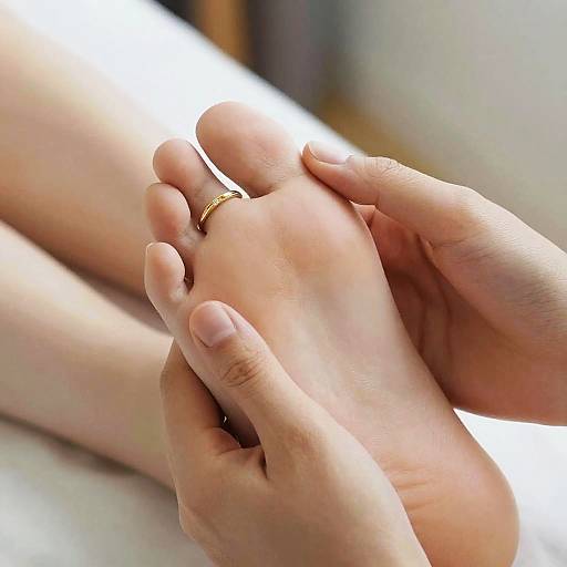 Hands holding foot with toe ring