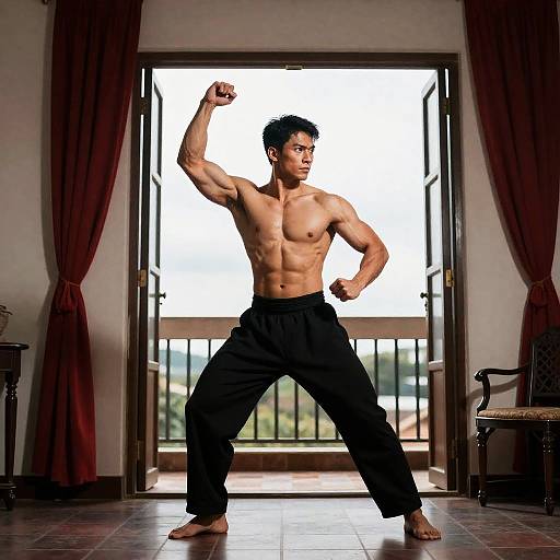 Martial Arts Pose of a Muscular Man