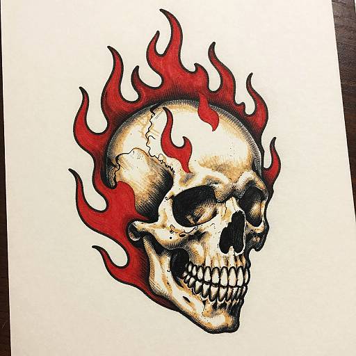 Fiery Flaming Skull Tattoo Design
