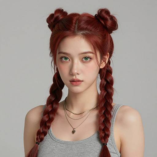 Realistic Portrait of a Woman with Red Braids