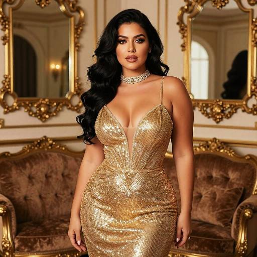 Glamorous Woman in Gold Dress