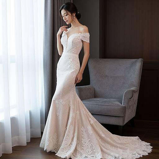 Elegant Woman in Blush Pink Wedding Dress