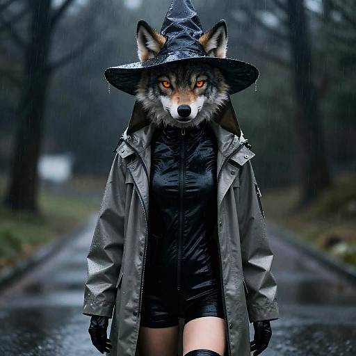 Photorealistic Furry Wolf Girl in Rain
