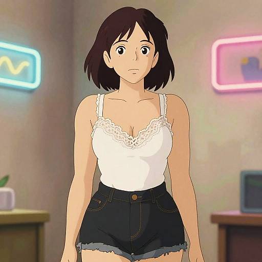 Pear-Shaped Woman in Studio Ghibli Style
