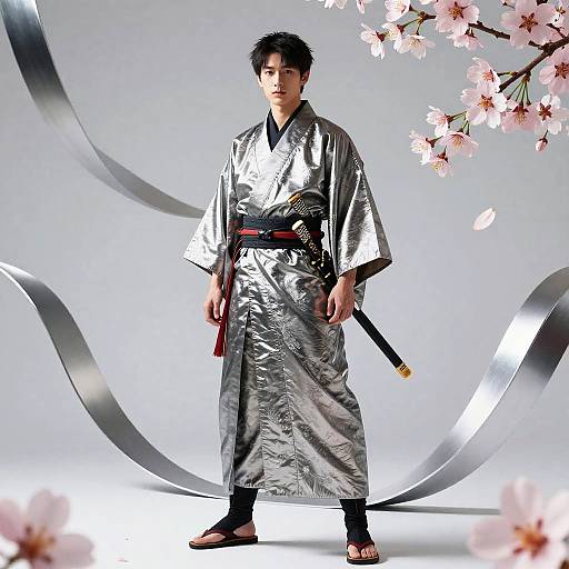 Surreal Samurai in Metallic Kimono