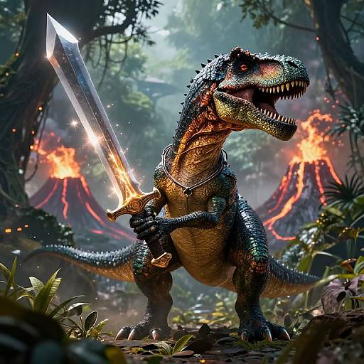 Dinosaur Warrior with Glowing Sword