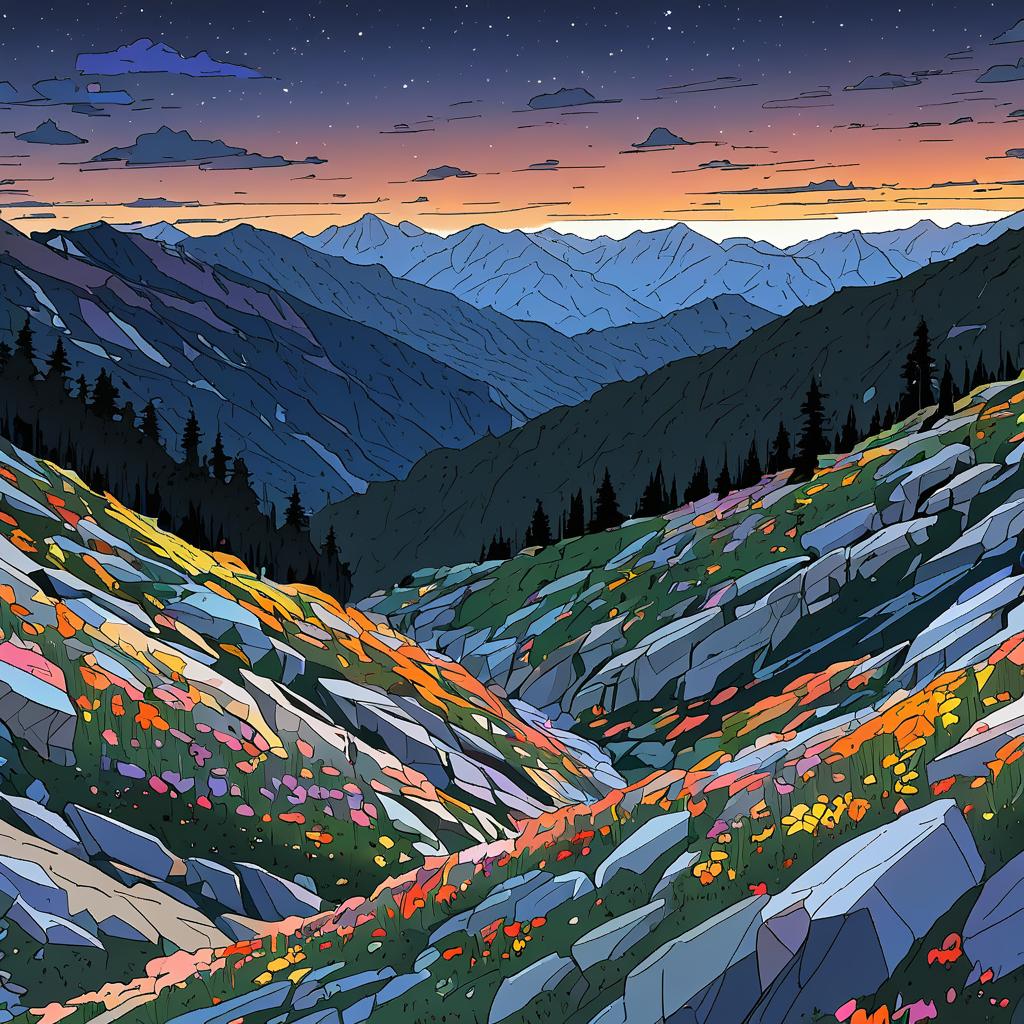 Twilight Toon Rendering of Alpine Ridge