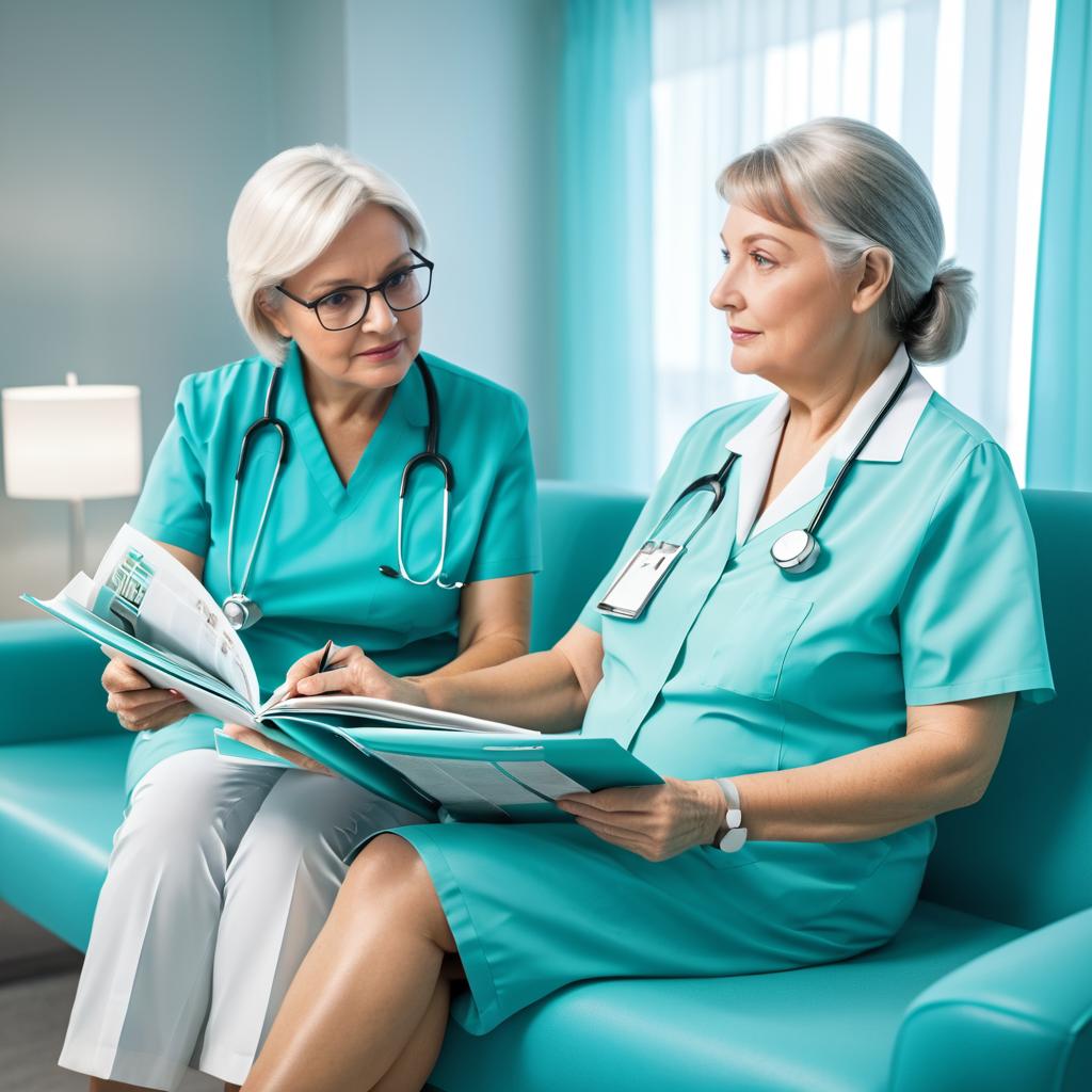 Caring Nurse with Elderly Patient in Lounge