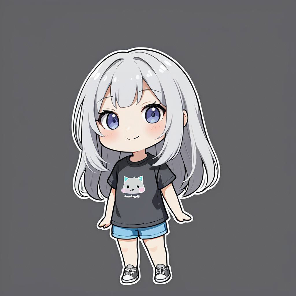 Cheerful Chibi Teenager with Silver Hair