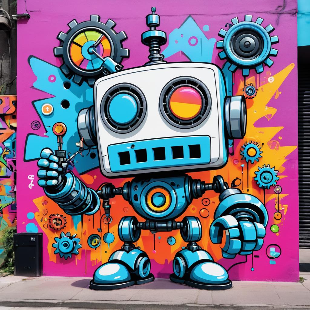 Whimsical Robot Street Art Graffiti