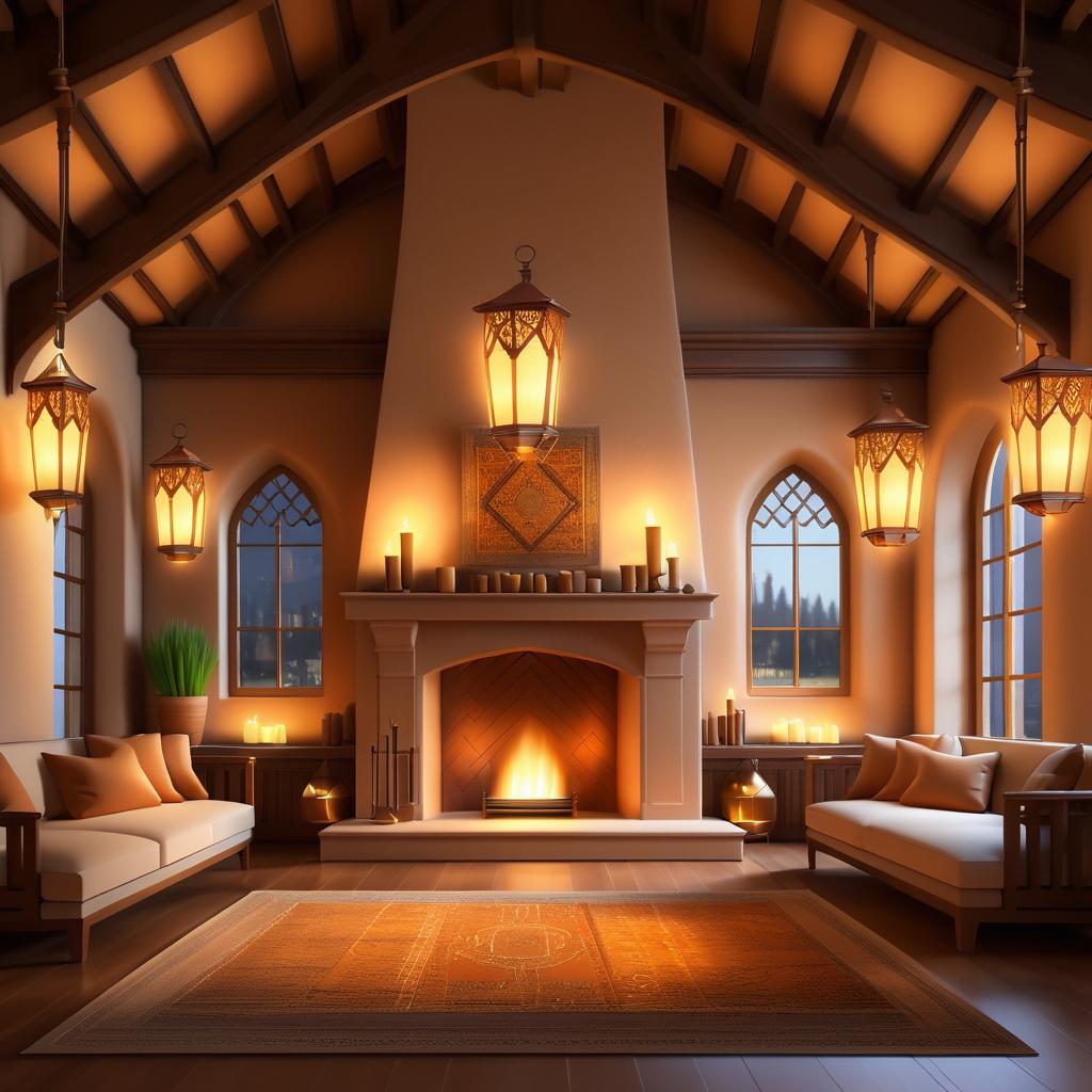 Warm Lanterns in a Cozy Castle Room