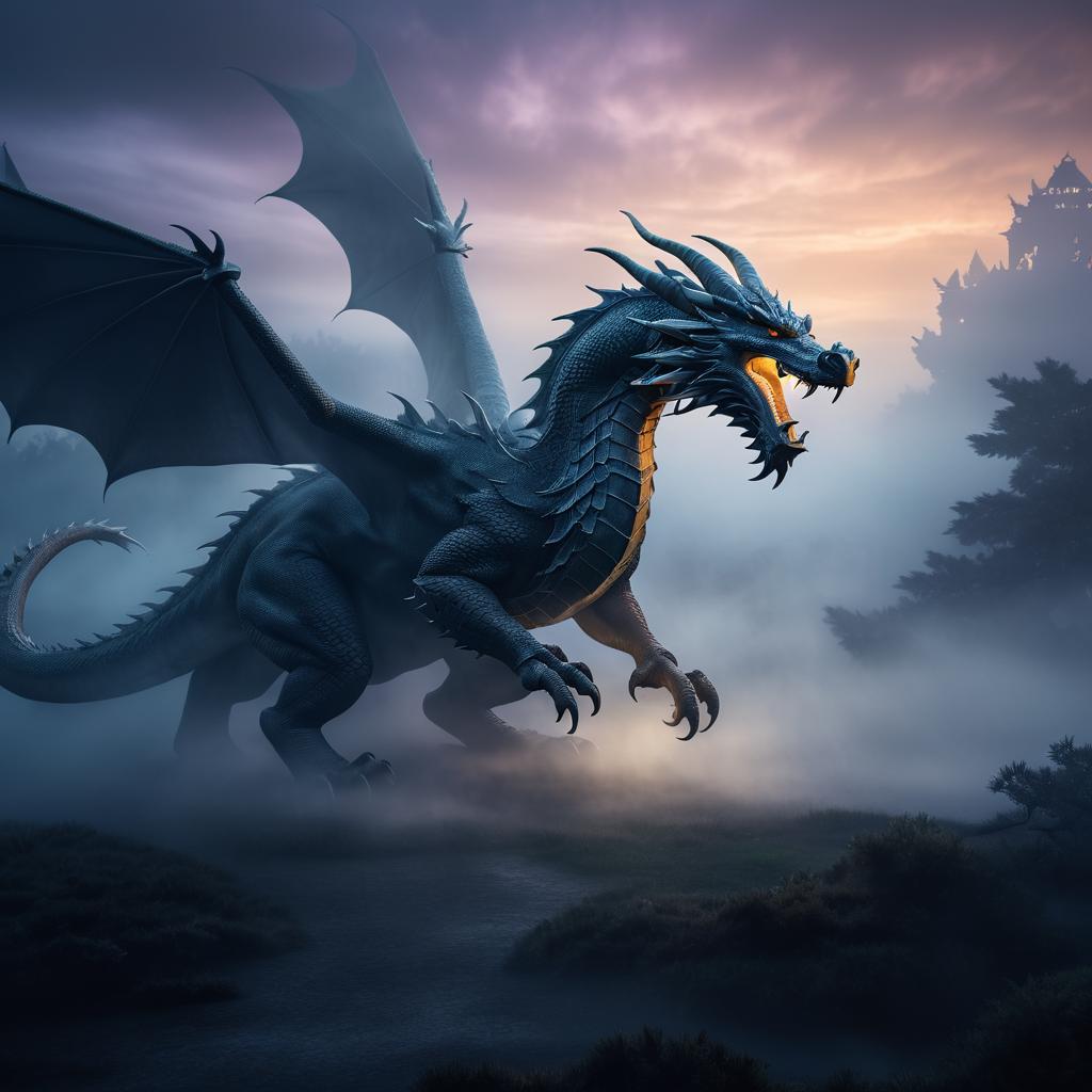 Ancient Dragon Battling Mystical Fog