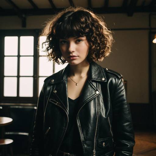 Young Woman with Curly Bob and Leather Jacket