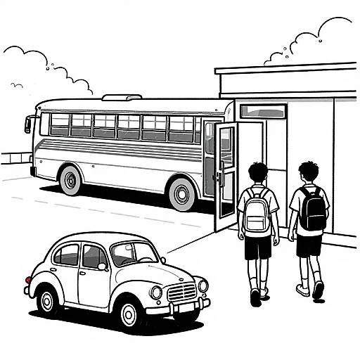 Retro Cars with Students Sketch