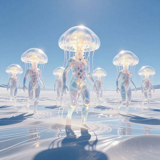 Surreal 3D Glowing Jellyfish Procession