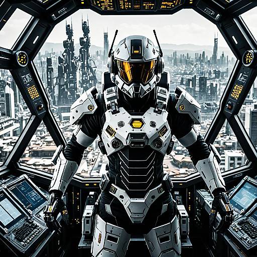 Futuristic Mech Pilot in Advanced Cockpit