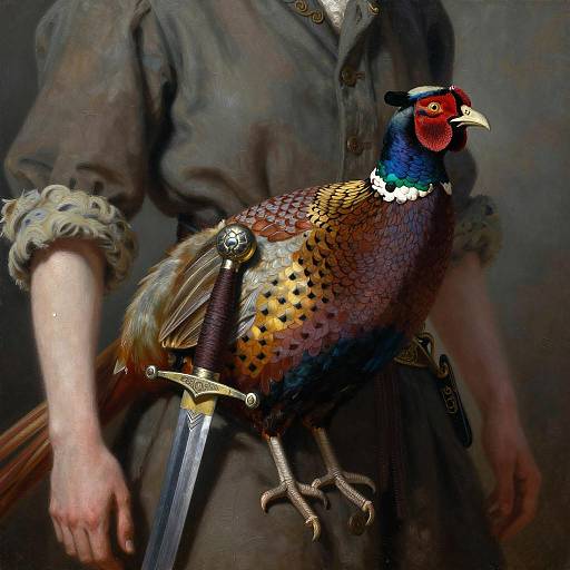 Pheasant with Sword Belt in Oil Painting