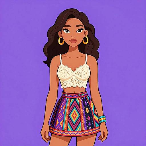 Bohemian Woman in Aztec Skirt