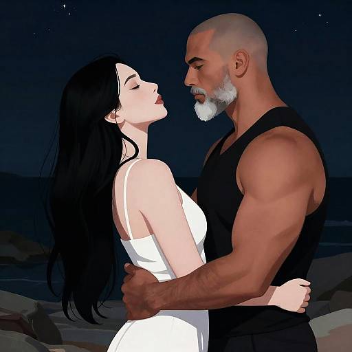 Romantic Embrace Under Starry Night