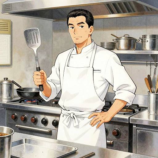 Manga Style Middle-Aged Chef Illustration