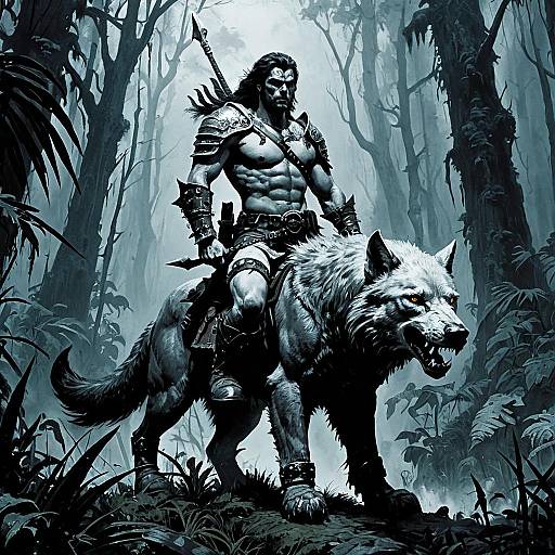 Heroic Fantasy Hunter on Dire Wolf