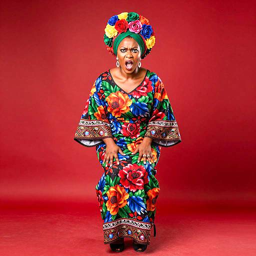 Vibrant Portrait of Woman in Floral Attire