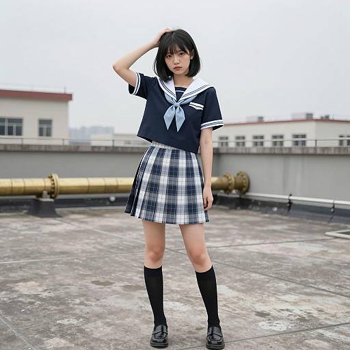 Young Woman in Sailor Style Outfit