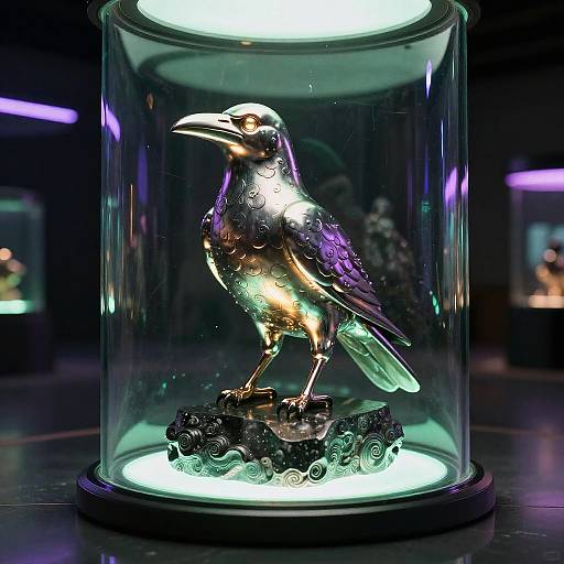 Glowing Metallic Raven Sculpture