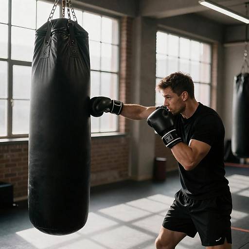 Muscular Boxer in Dim Industrial Gym