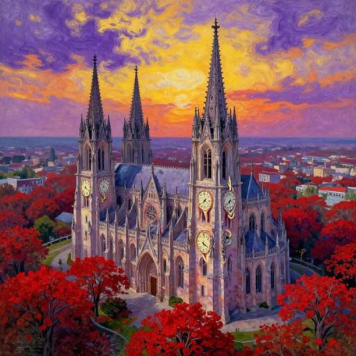 Surreal Gothic Cathedral with Melting Clocks