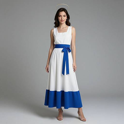 Woman in Haloed White and Blue Dress