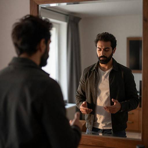 Bearded Man's Reflection in Warm Mirror