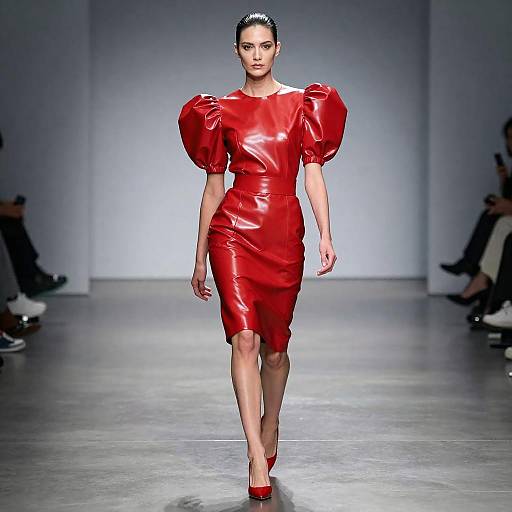 Glossy Red Latex Runway Confidence