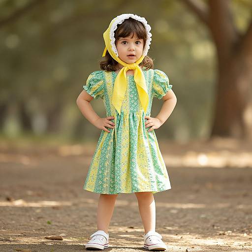 Confident Little Girl in Floral Dress