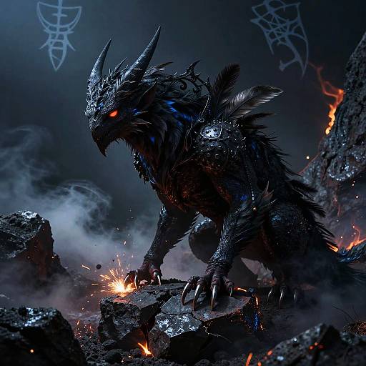 Onyx Drake Amidst Volcanic Ash