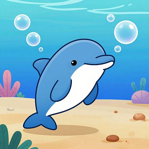 Cartoon Dolphin Teaching Bubble Breathing
