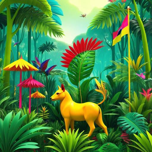 Surreal Jungle Animal with Flag